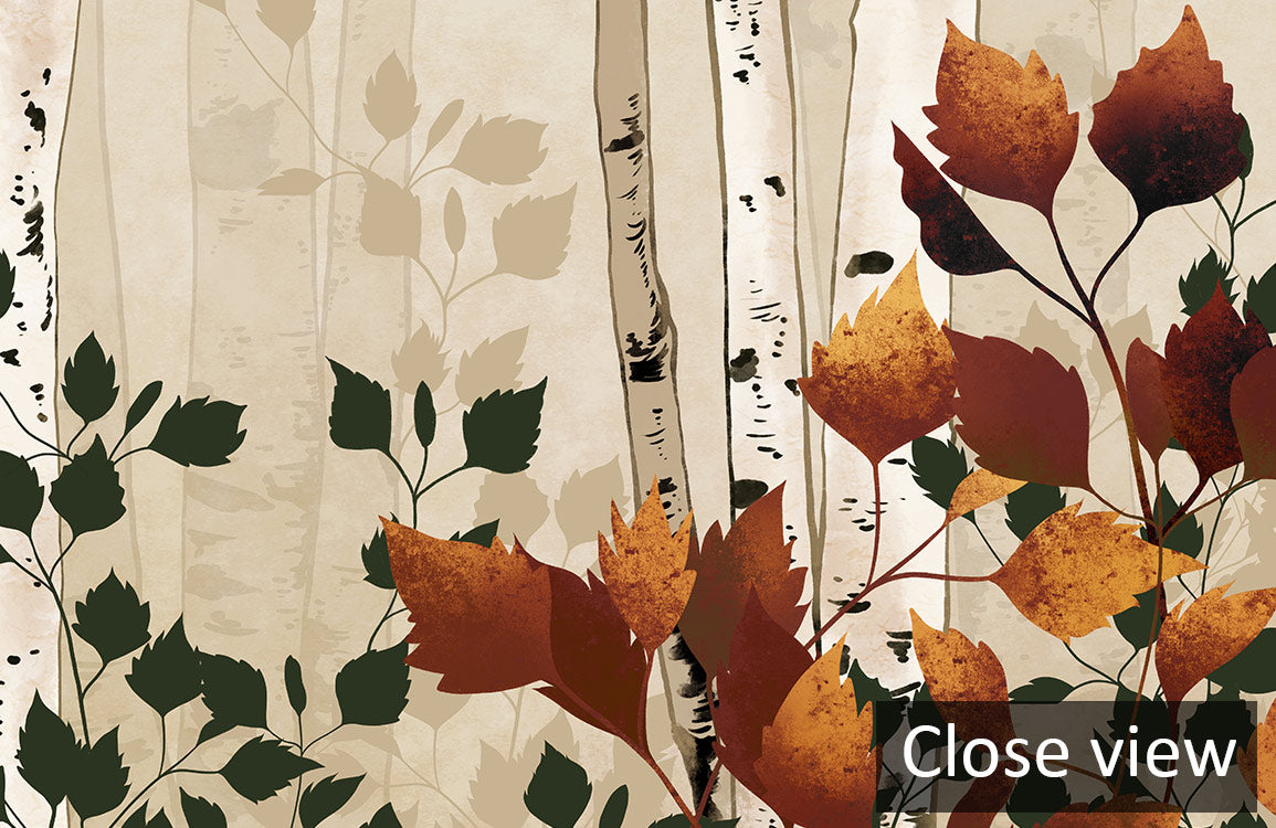 Autumn Birch Tree Forest Wallpaper Mural