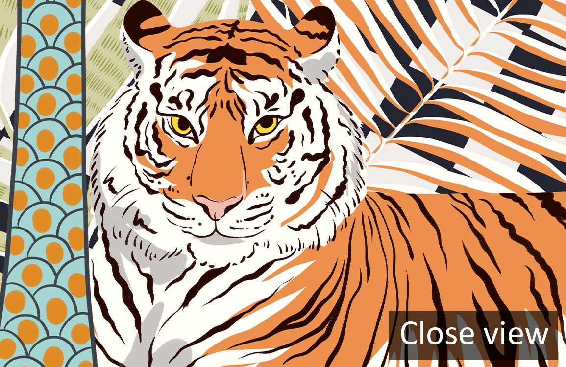 Eclectic Tiger Jungle Themed Mural Wallpaper