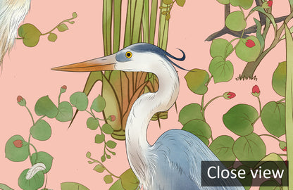 Tropical Heron Pink Botanical Mural Wallpaper