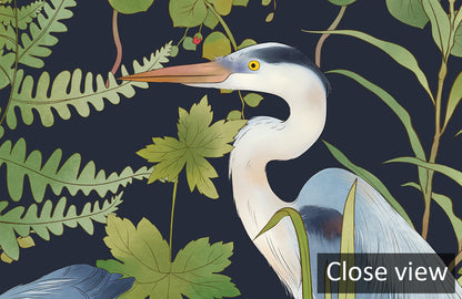 Tropical Heron Botanical Mural Wallpaper