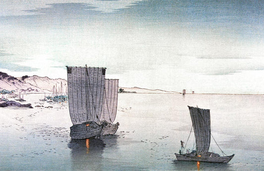 Vintage Japanese Boats Art Mural Wallpaper