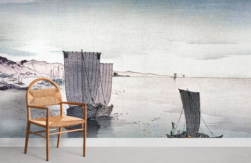 Vintage Japanese Boats Art Mural Wallpaper