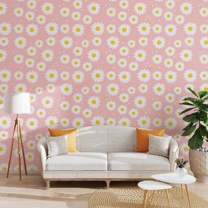 Daisy Delight Mural Wallpaper in living room