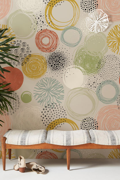 Botanical Forest Pattern Mural Wallpaper in entryway