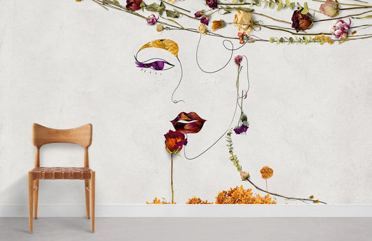 Abstract Floral Line Art Mural Wallpaper