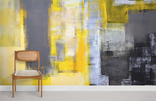 Bold Abstract Geometric Yellow Mural Wallpaper