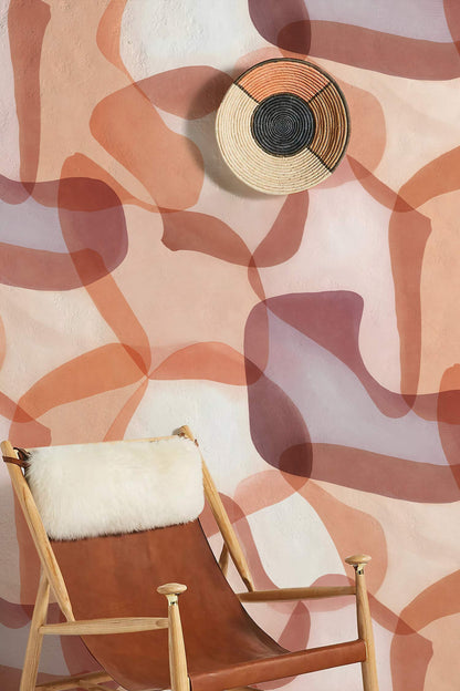 Modern Abstract Geometric Overlapping Graphics Mural Wallpaper II in living room