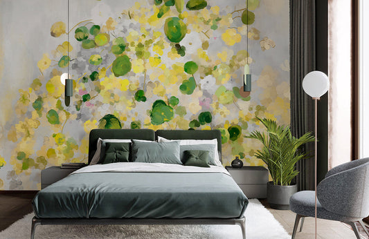 Mural Room Wallpaper Featuring Yellow Flowers and Vines