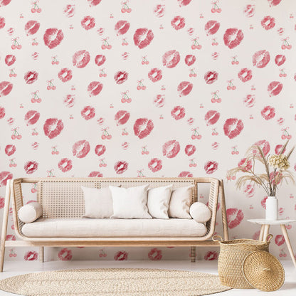 Cherry Kiss Mural Wallpaper in living room