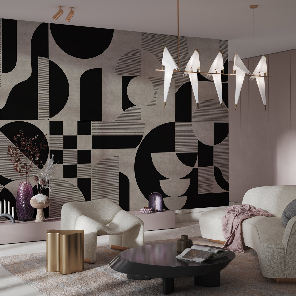 Modern Geometric Contrast Mural Wallpaper