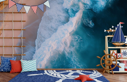 Aerial Coastline Surf Mural Wallpaper