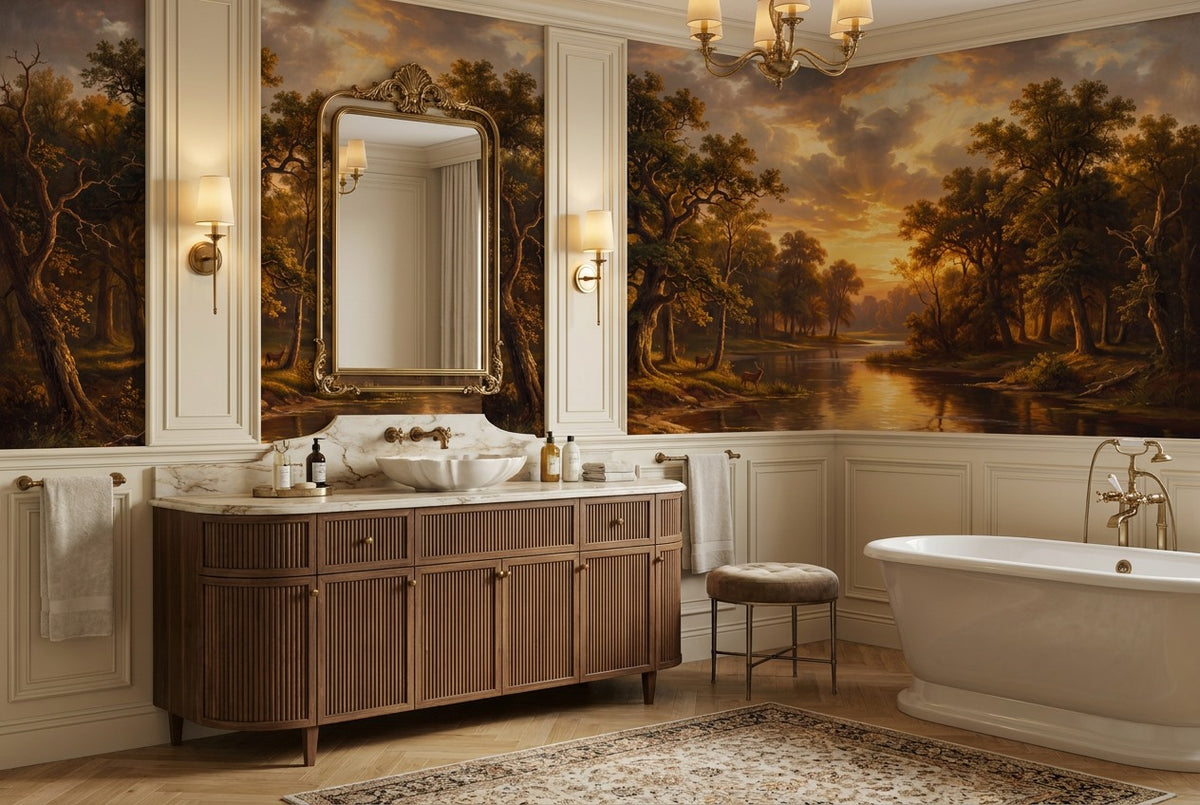 Sunlit Forest River Amber Wallpaper Mural - image 3