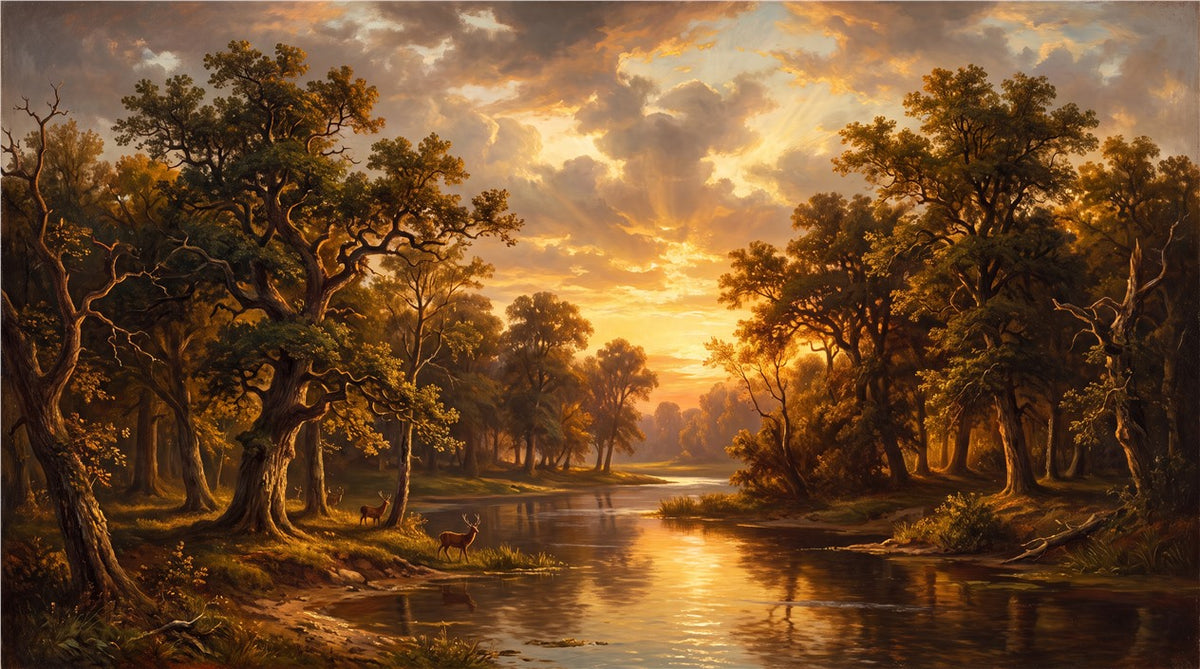 Sunlit Forest River Amber Wallpaper Mural - image 2