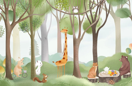Whimsical Forest Adventure Mural Wallpaper for Children's Room Decor