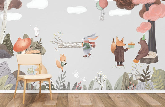 Whimsical Storybook Forest Friends Wallpaper Mural