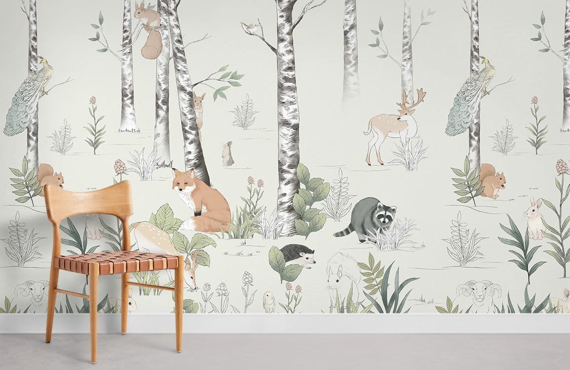 Enchanted Forest Animal Cartoon Mural Wallpaper