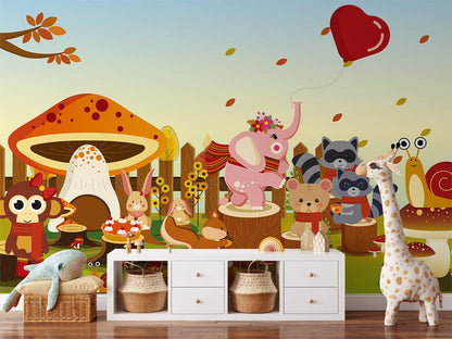 Animals With Party Custom Wallpaper Nursery