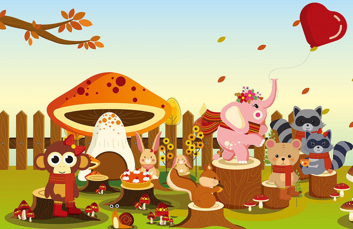 Colorful Animal Party Kids Mural Wallpaper