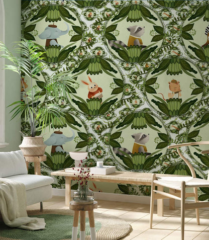 Colorful Abstract Brushstroke Wallpaper Mural in living room
