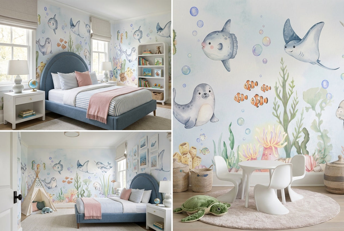 Aqua Sea Life Wallpaper Mural view 3