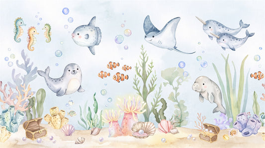 Aqua Sea Life Wallpaper Mural artwork