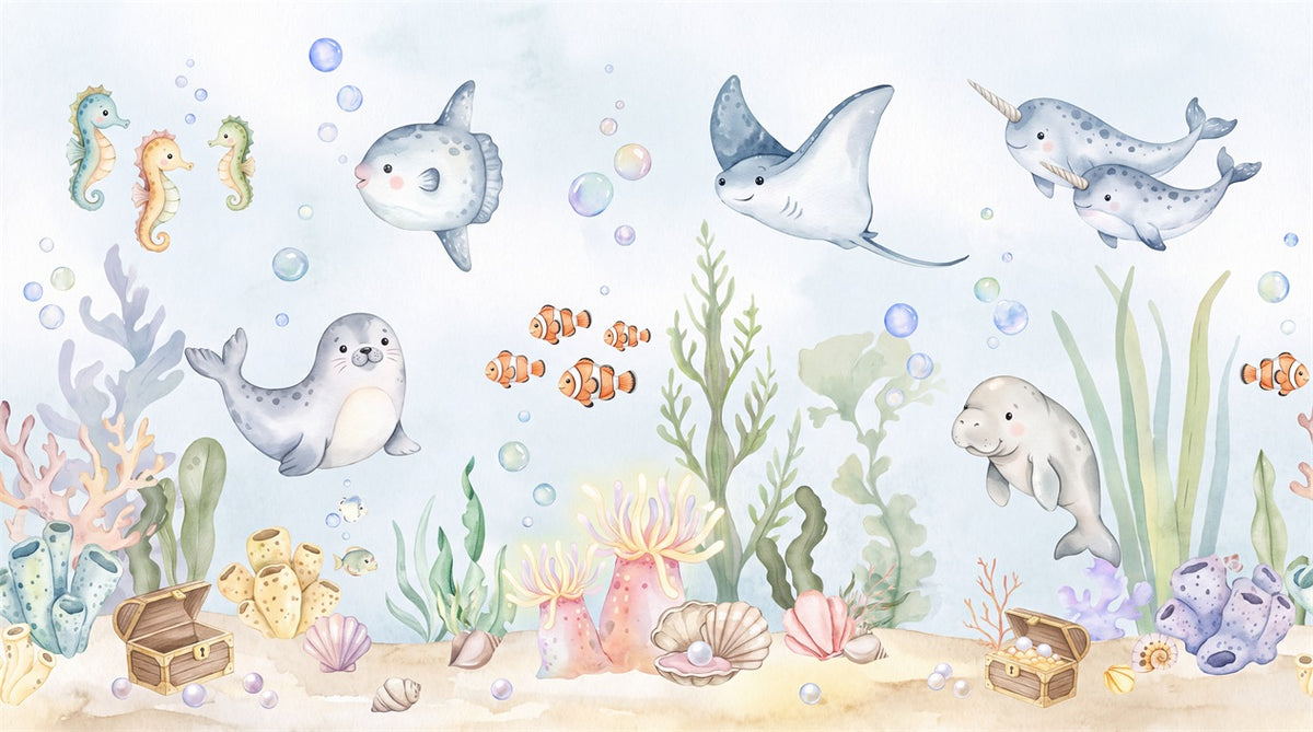 Aqua Sea Life Wallpaper Mural artwork