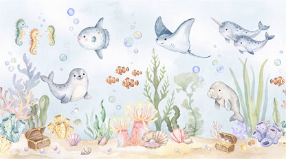Aqua Sea Life Wallpaper Mural artwork