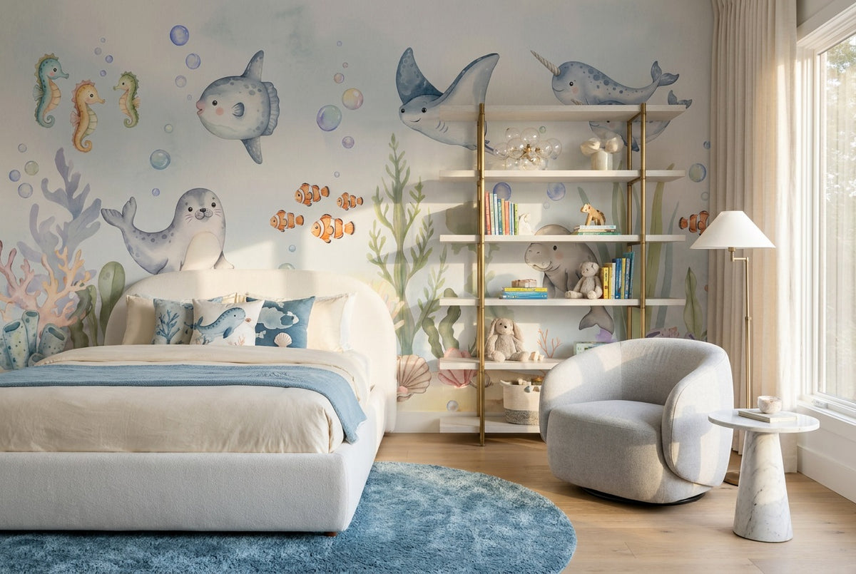 Aqua Sea Life Wallpaper Mural view 6
