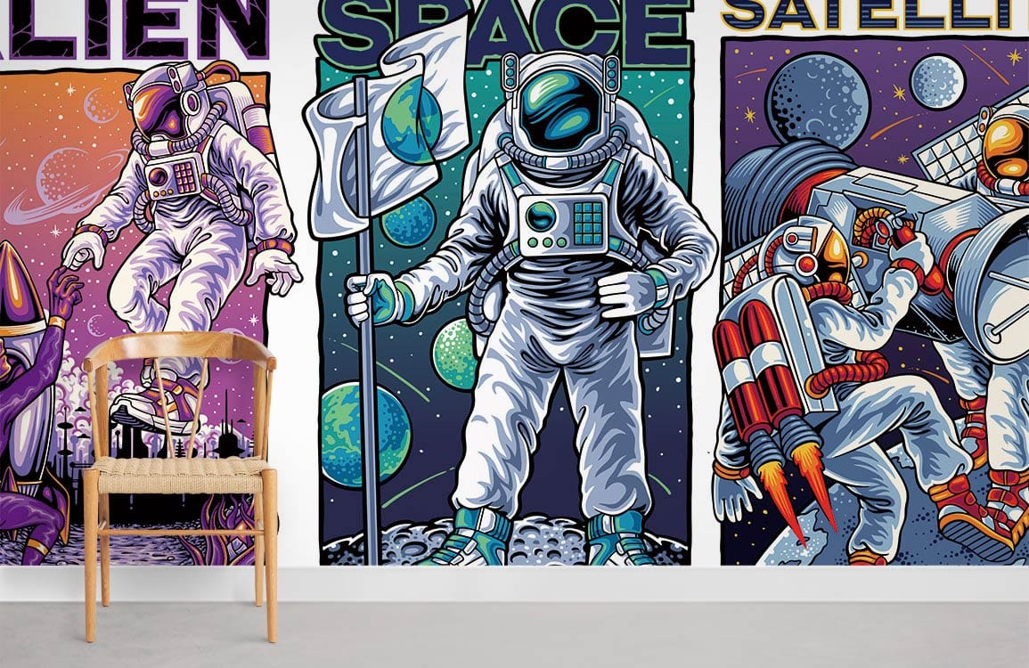 Vibrant Space Adventure Themed Mural Wallpaper