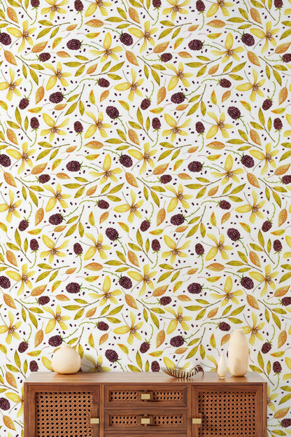 Wallpaper mural living room decorated with mulberry leaves