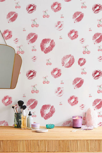 Cherry Kiss Mural Wallpaper in bedroom