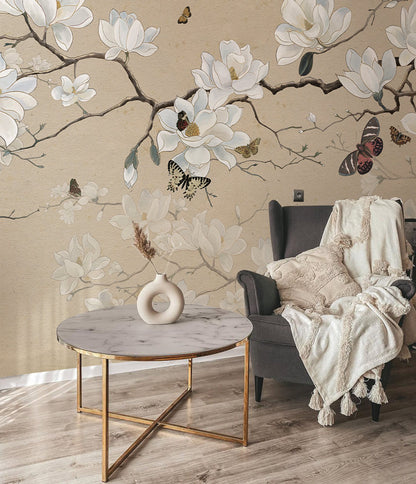 Delicate Magnolia Blossom Mural Wallpaper