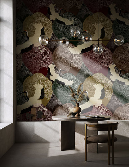 Cranes Over Peaks Mural Wallpaper in dining area