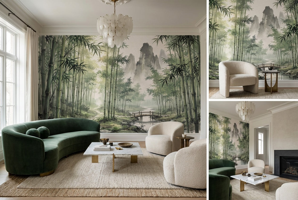 Bamboo Forest Bridge Green Wallpaper Mural - image 1