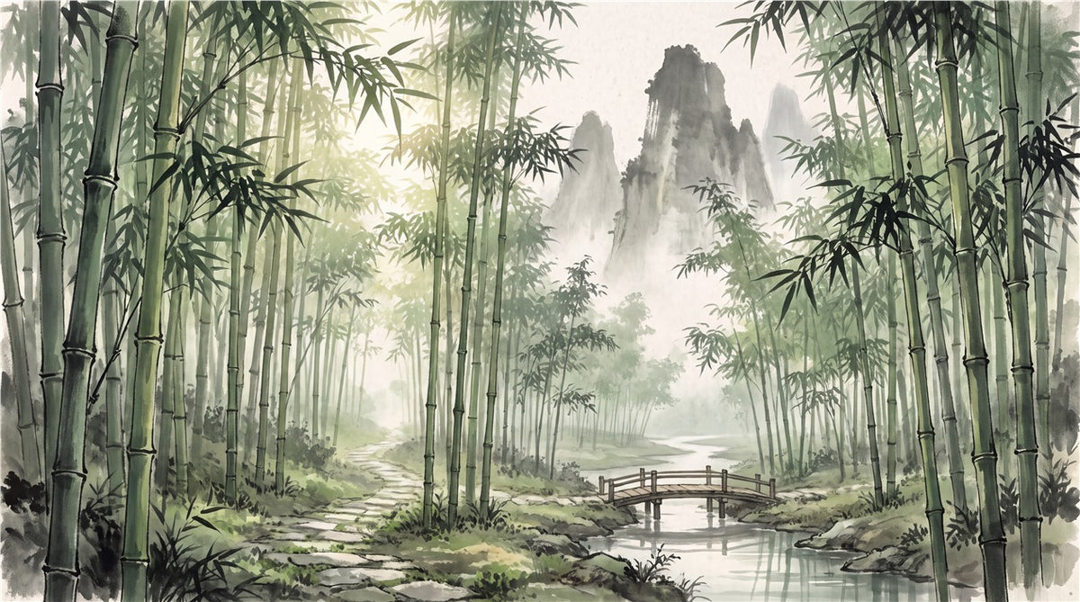 Bamboo Forest Bridge Green Wallpaper Mural - image 2
