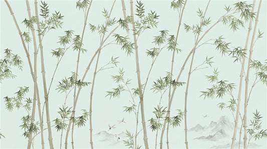 Bamboo Forest Mountains Mint Wallpaper Mural - image 2