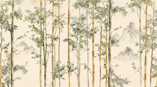 Bamboo Forest Mountains Tan Wallpaper Mural - image 2