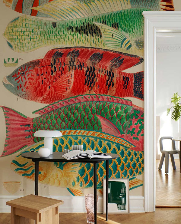 Colorful Tropical Fish Illustration Mural Wallpaper | Ever Wallpaper ...