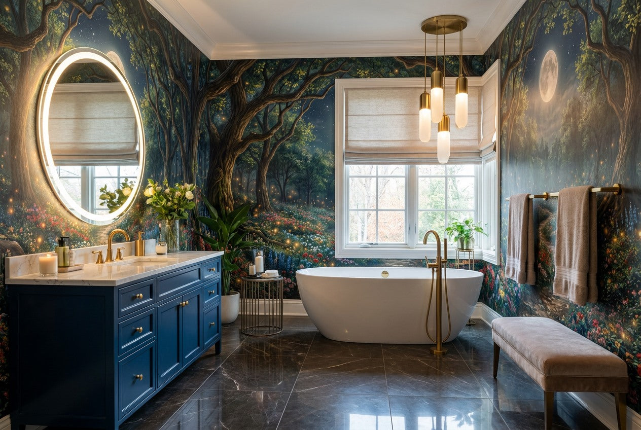 Magical Firefly Moonlit Forest Wallpaper Mural interior scene