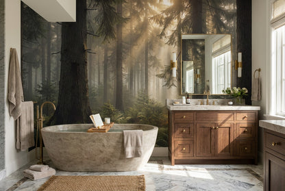 Sunlit Woodland Pine Forest Wallpaper Mural interior scene
