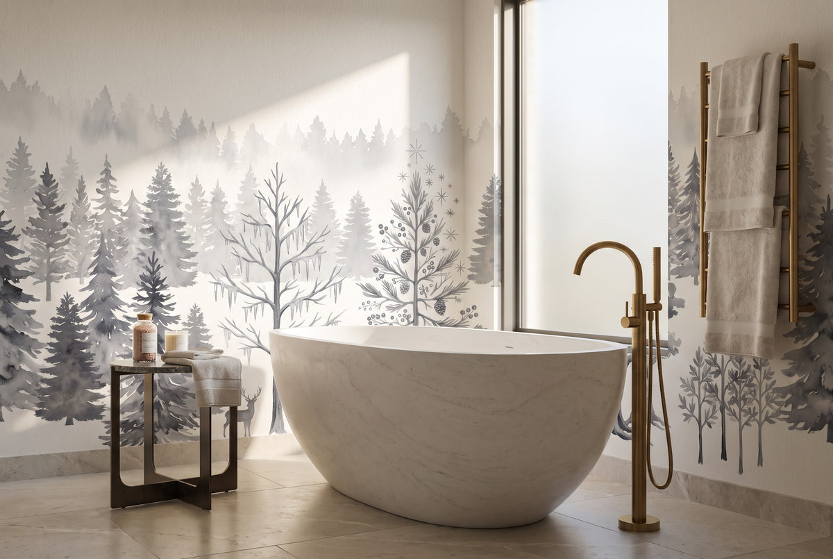 Gray Snow Winter Forest Wallpaper Mural