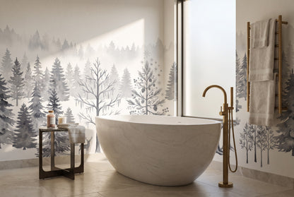 Gray Snow Winter Forest Wallpaper Mural