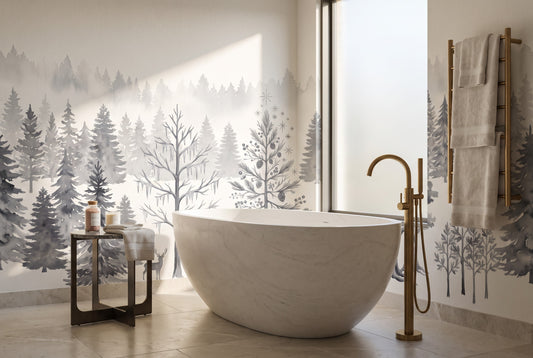 Gray Snow Winter Forest Wallpaper Mural