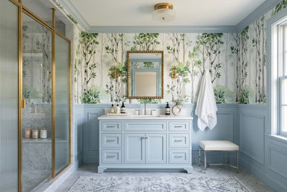 Calm Green Birch Forest Wallpaper Mural interior scene