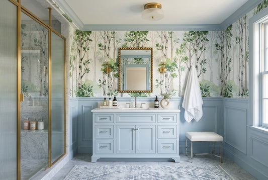 Calm Green Birch Forest Wallpaper Mural interior scene