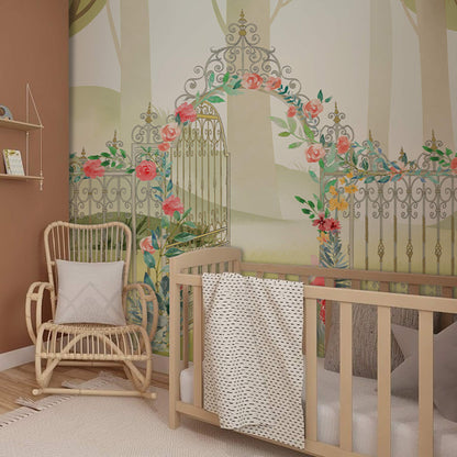 Gate with Flowers Wallpaper Mural Nursery Room