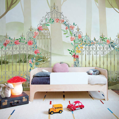 Gate with Flowers Wallpaper Mural Decoration Idea
