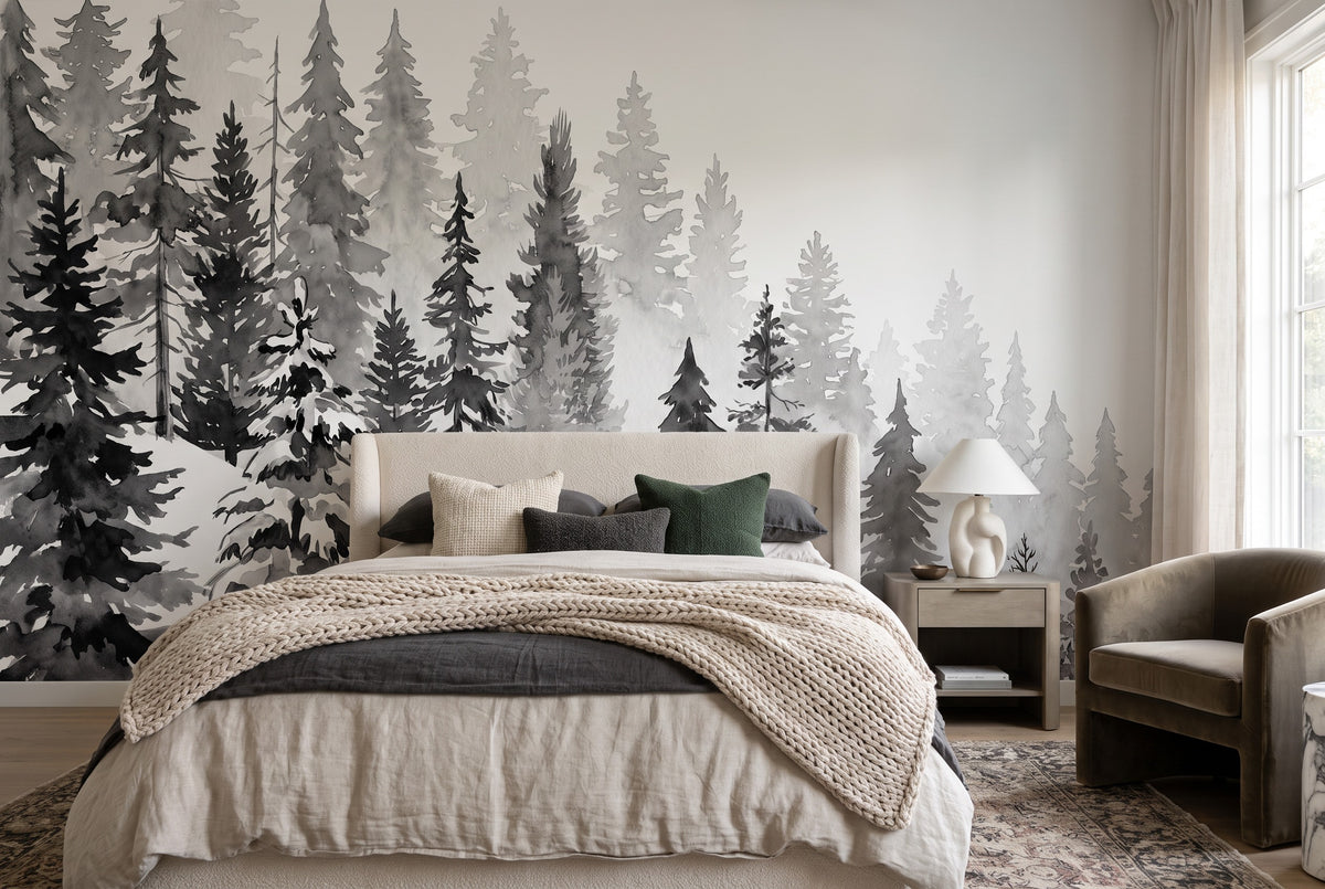Arctic Gray Pine Winter Forest Wallpaper Mural