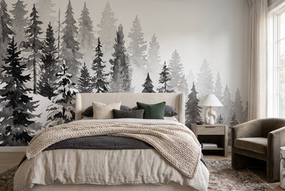 Arctic Gray Pine Winter Forest Wallpaper Mural