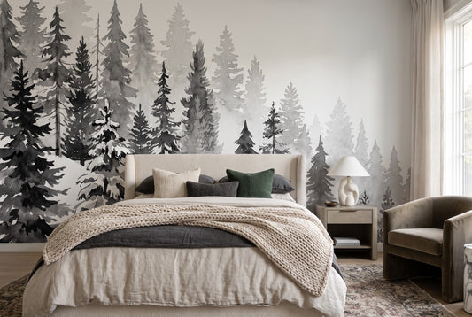 Arctic Gray Pine Winter Forest Wallpaper Mural